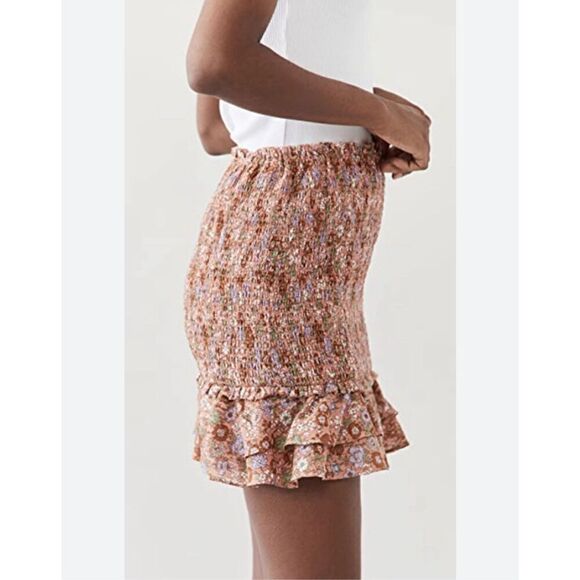 NWT Veronica Beard Elastic Waist Melodie Floral Smocked Mini Skirt Coral Size 12 - Picture 2 of 8